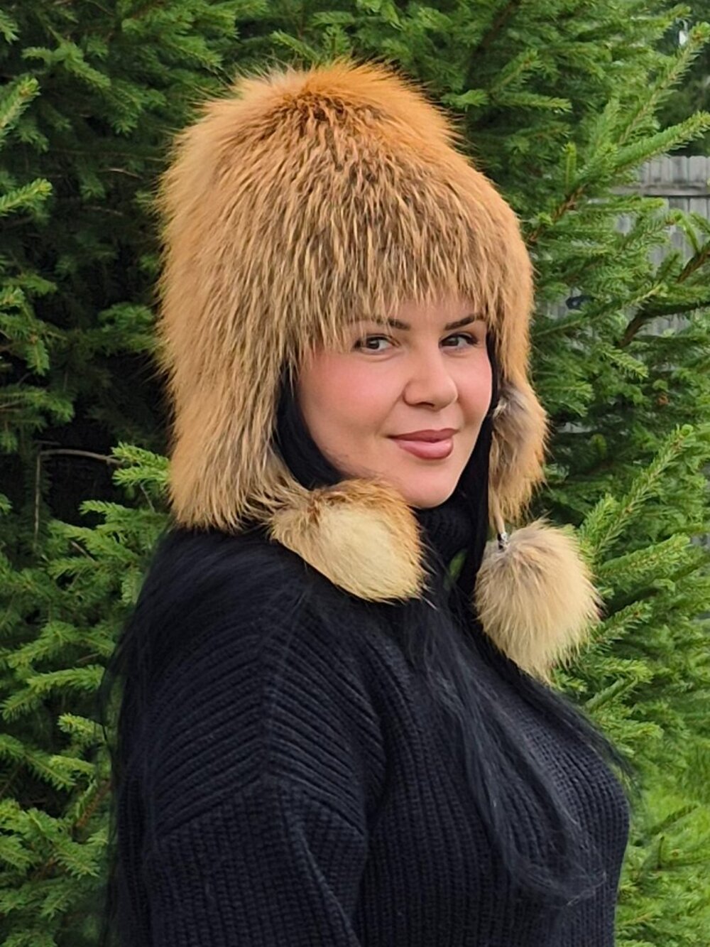 Real Red Fox Fur Hat, Red Fox Luxury Fluffy Winter Hood, Handmade Trapper Hat